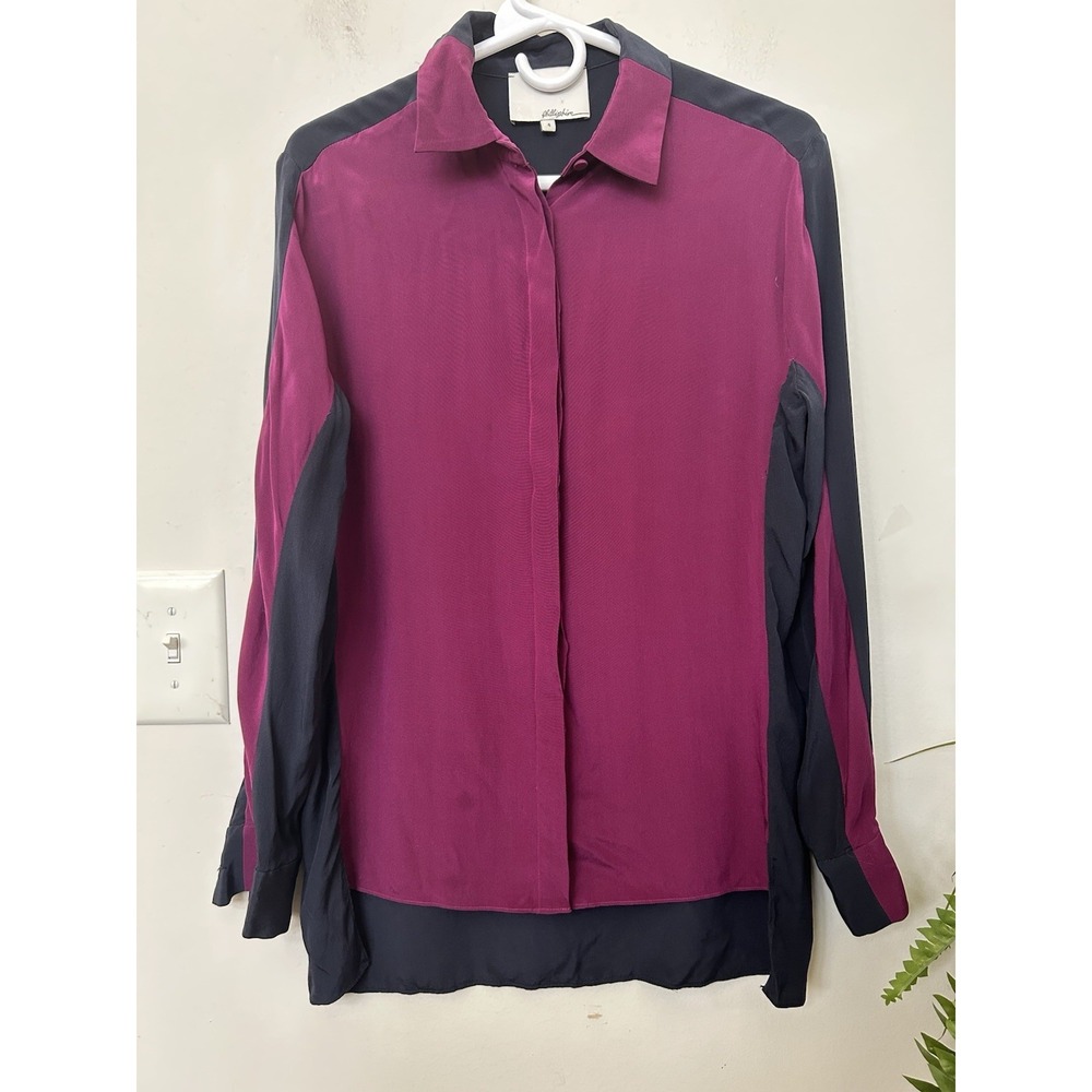 3.1 Phillip‎ Lim 100% Silk Panel Color Block Button Down Shirt Blouse Sz 4